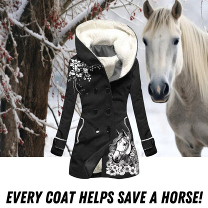 Women's Fleece-lined Double-breasted Hooded Solid Color Mid-length Coats