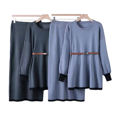 Knitted Solid Color Closing Belt Bishop Suits