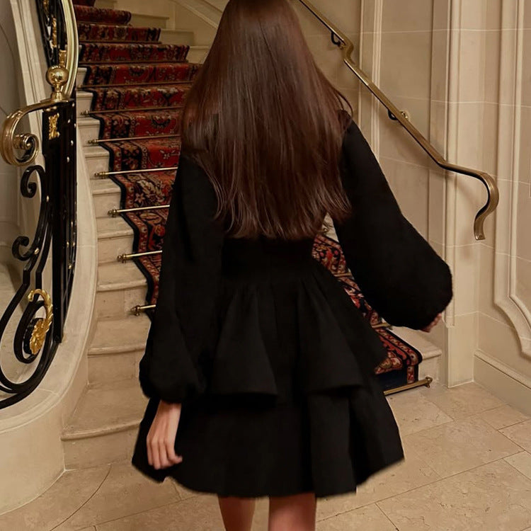 Women's French Style Puff Sleeve A- Line Dresses