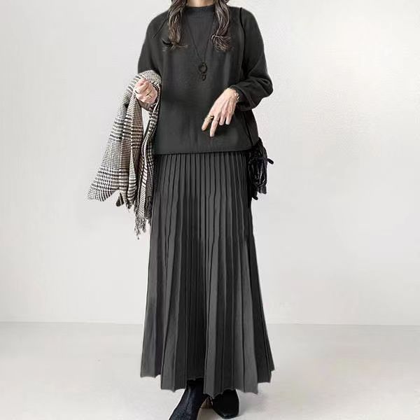 Solid Color High Waist Pleated Dress Dresses