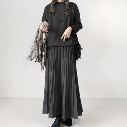 Solid Color High Waist Pleated Dress Dresses