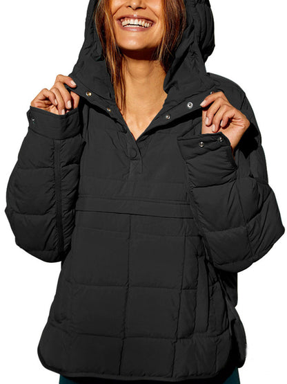 Women's Solid Color Hooded Pullover Pocket Long Coats