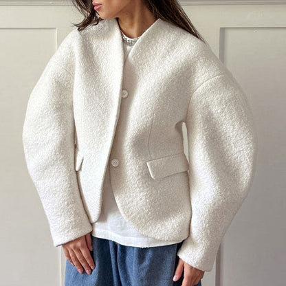 Women's Thick Woolen Design Solid Color Style Coats