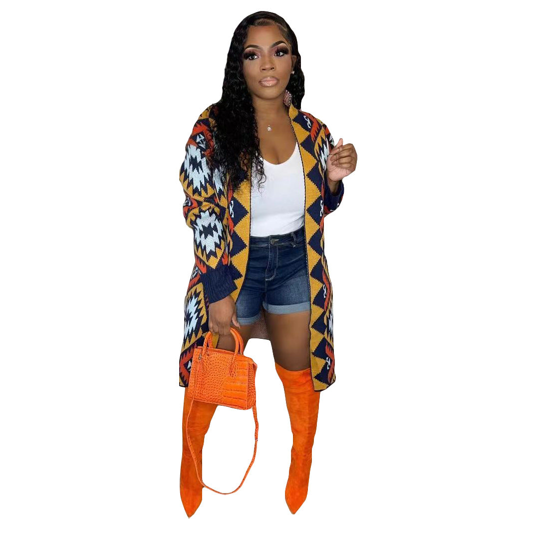 Women's Long With Flower Handmade Knitted Sweaters