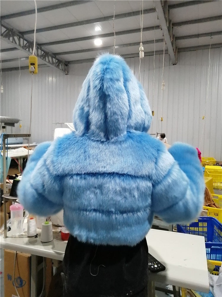 Women's Fur Hooded Imitation Fox Long Sleeve Coats