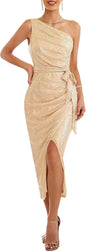 Women's Shoulder Sequins Dress Shiny Glitter Slim Dresses