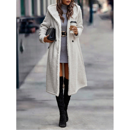 Women's Fashion Long Solid Color Sleeve Plush Coats