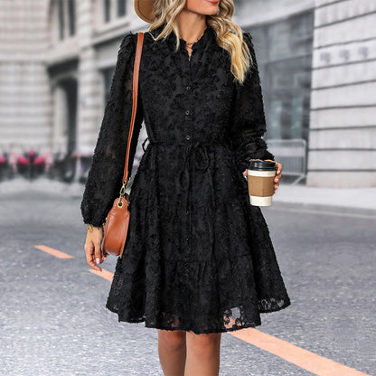 Black Dress Autumn Jacquard Long Sleeve Dresses