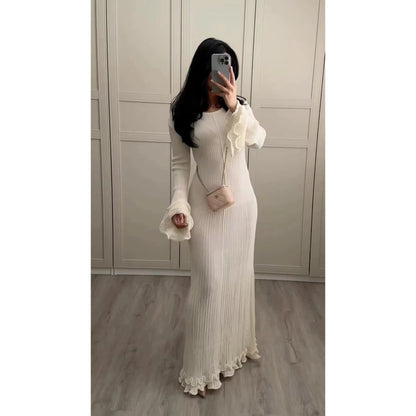 Women's Summer Pleated Wavy Backless Long Sleeves Dresses