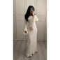 Women's Summer Pleated Wavy Backless Long Sleeves Dresses