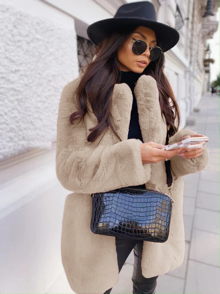Women's Long Sleeve Lapel Faux Fur Pure Coats