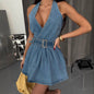 Women's Summer Street Fashion Belt Hanging Collar Backless Dresses