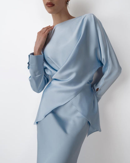 Women's Hot Elegant Graceful Satin Long-sleeved Two-piece Tops