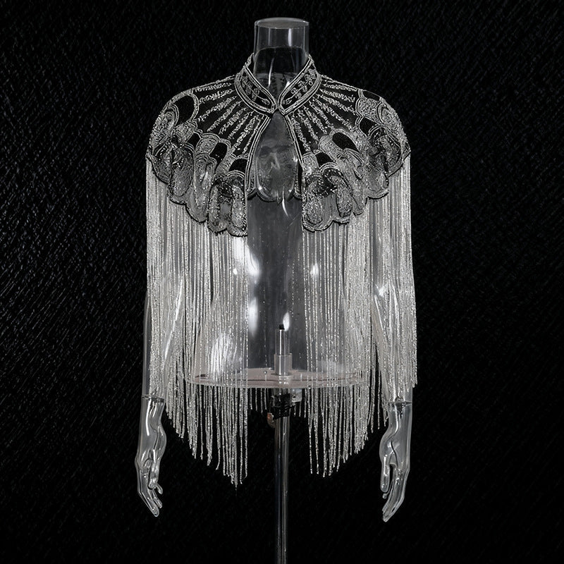 Women's Fashionable Tassel Round Neck Banquet Party Coats