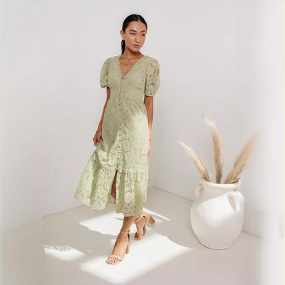 Lace Dress Sleeve Hollow Single-breasted Waist Shorts