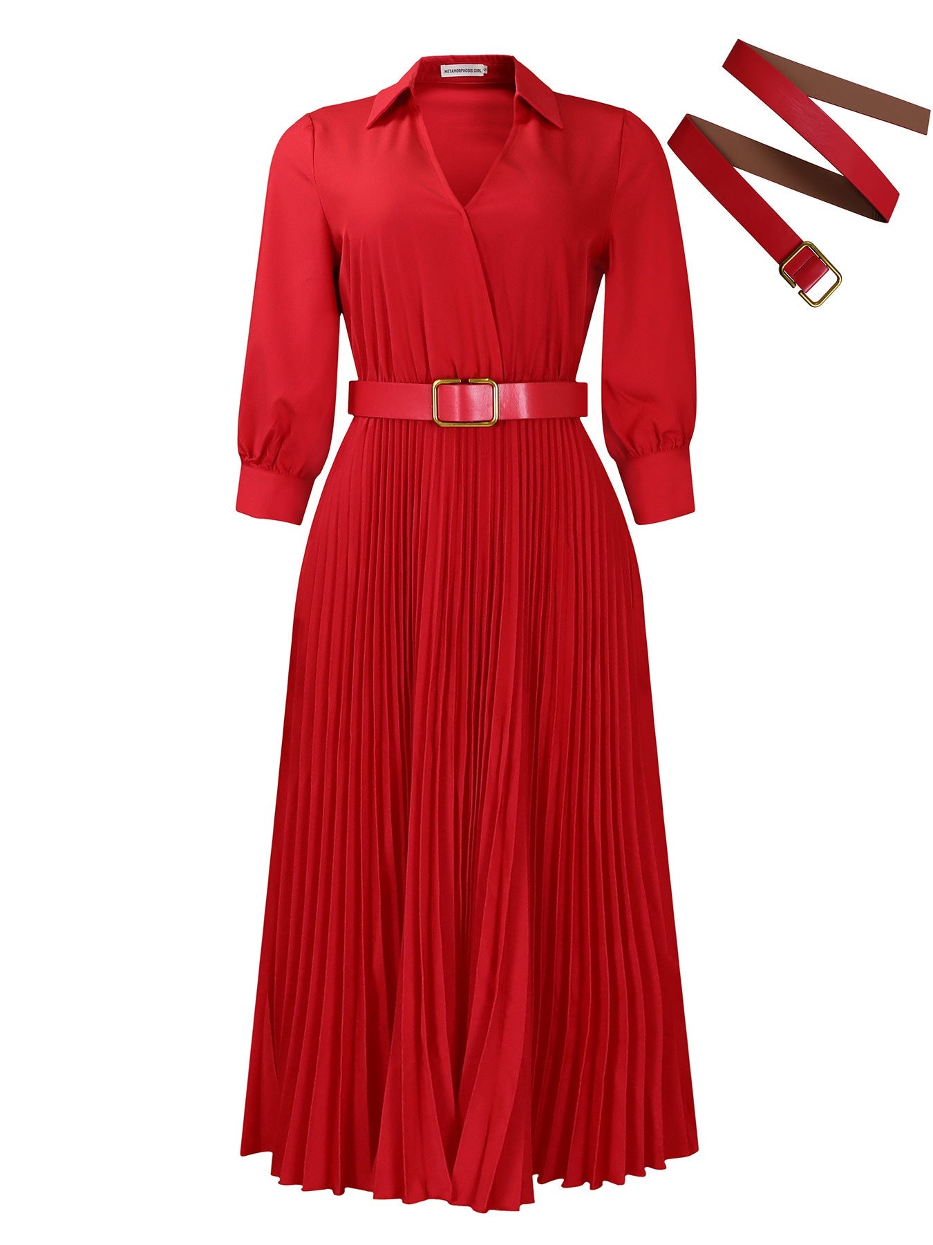 Women's High Waist Temperament Pleated Solid Color Dresses