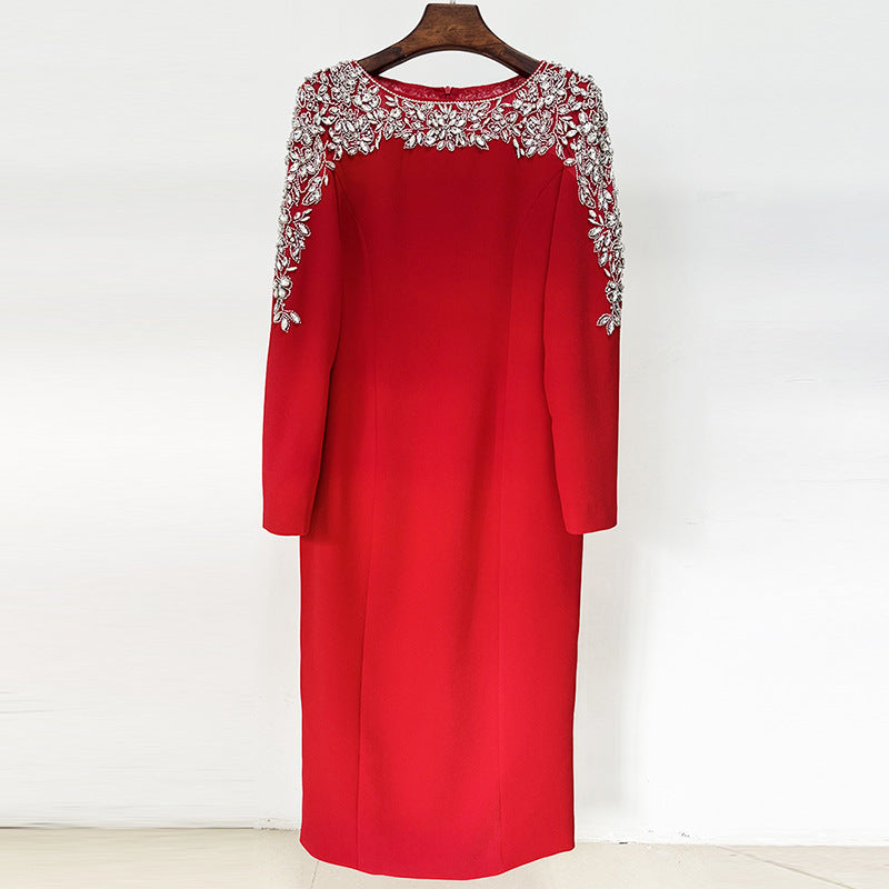 Fashion Stitching Mesh Beads Rhinestones Mid-length Dresses