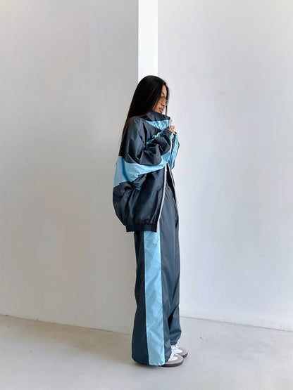 Women's Casual Fashion Loose Color Matching Long Sleeve Zipper Suits