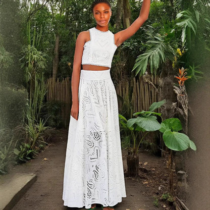 Women's Fashion Sleeveless Pocket Maxi Dress Two-piece Suits