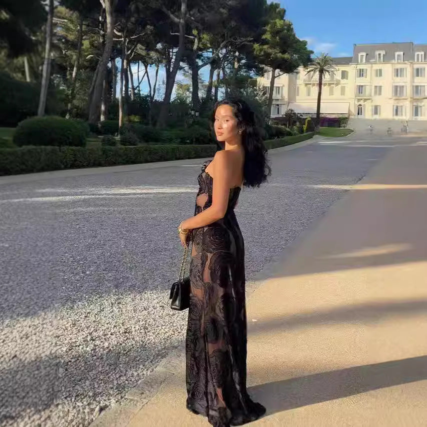 Sexy Burnt Flower Sling Shoulder Dress Dresses