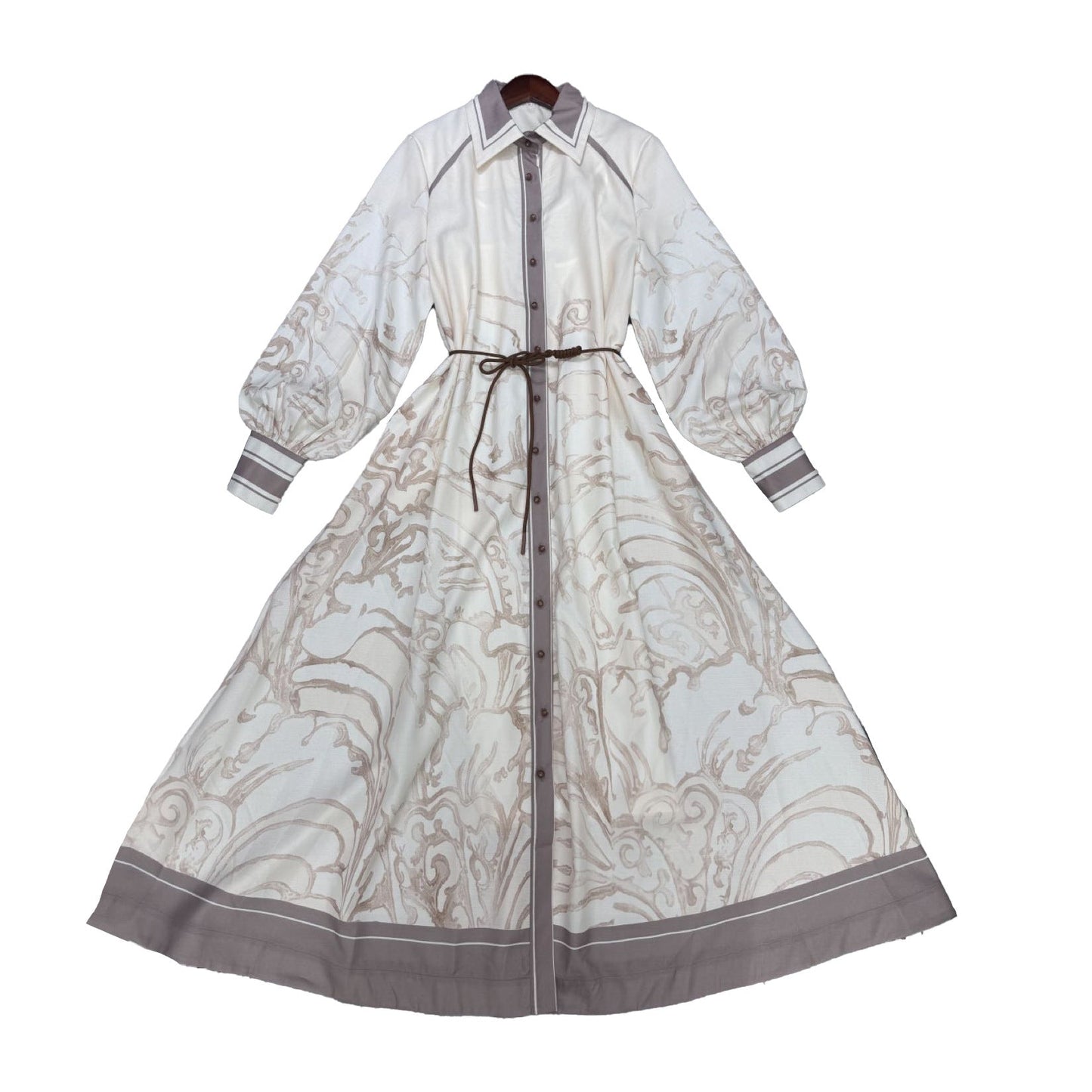 Women's Pastoral Style Lapel Long Sleeve Waist A- Line Dresses