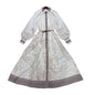 Women's Pastoral Style Lapel Long Sleeve Waist A- Line Dresses