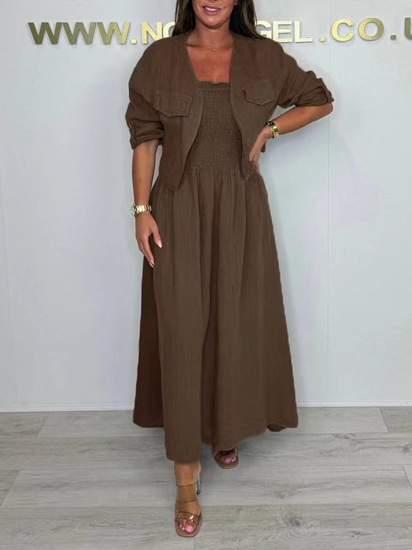 Women's Casual Long Dress Suspender Set Cardigans