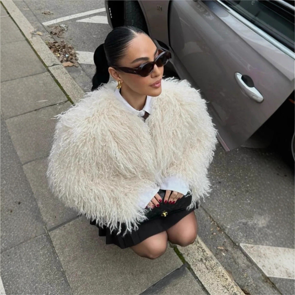 Women's Faux Fur Effect Lapel Long Sleeve Coats