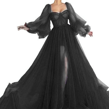 Women's Summer Graceful Fashionable Dress Mesh Split Wedding Dresses