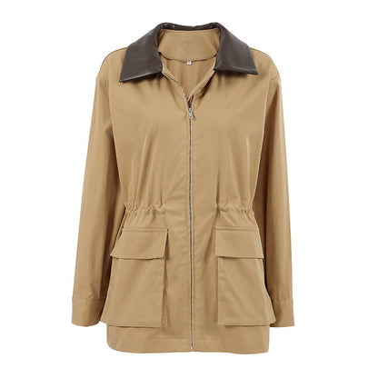 Women's Khaki Lapel Trench For French Style Design Coats