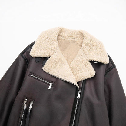 Women's Stand Collar Long Sleeve Stitching Fleece Coats