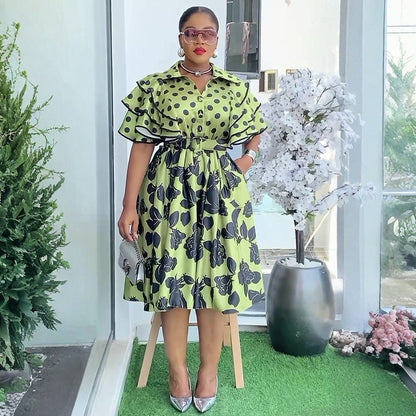 Women's Printed Shirt Dress A- Line African Dresses