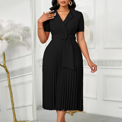 Sleeve Fashion Elegant Pleated High Waist Dresses