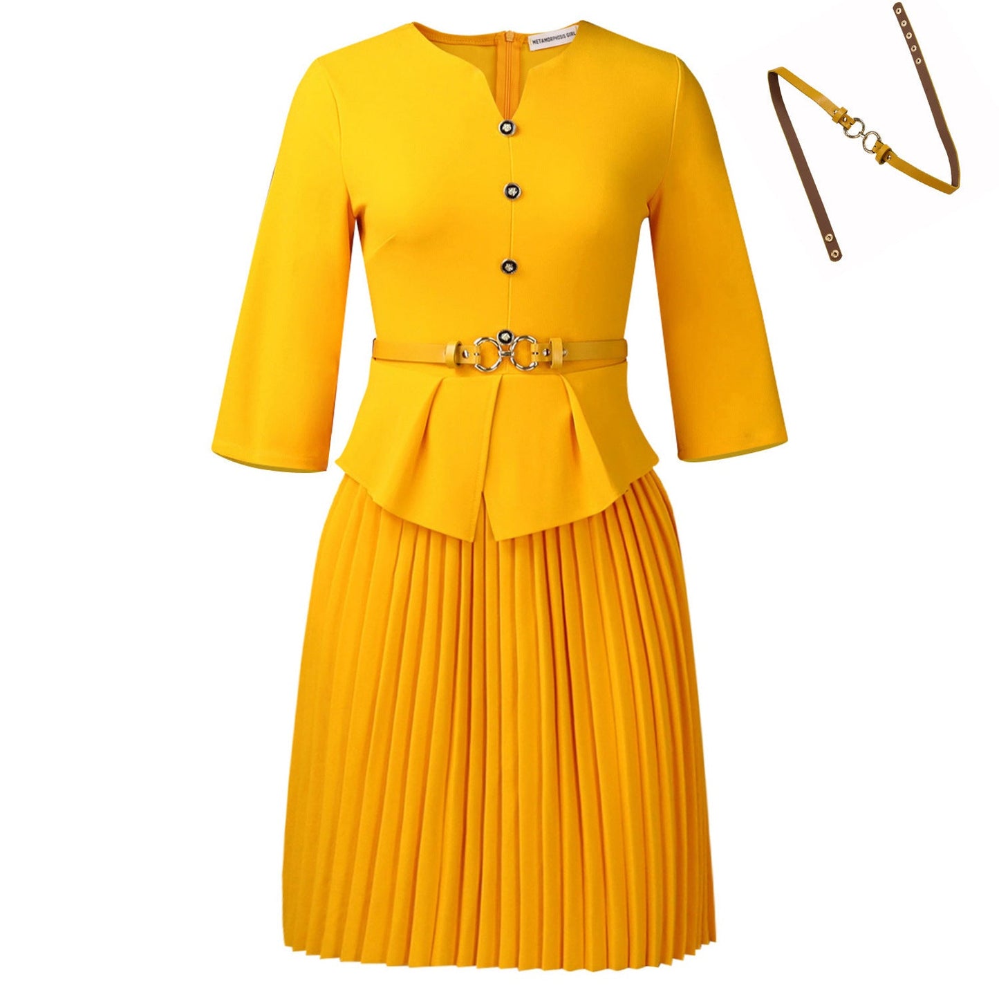 Women's Three-quarter Sleeve Fashionable Elegant Pleated Dress Dresses