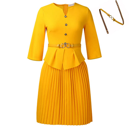 Women's Three-quarter Sleeve Fashionable Elegant Pleated Dress Dresses