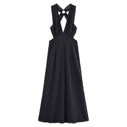 Women's Spring Hollow Embroidered Pullover Halter Backless Clothing