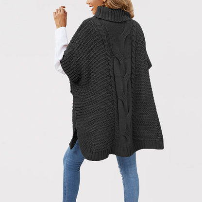 Women's Turtleneck Twist Shawl Loose Half Sleeve Knitwear