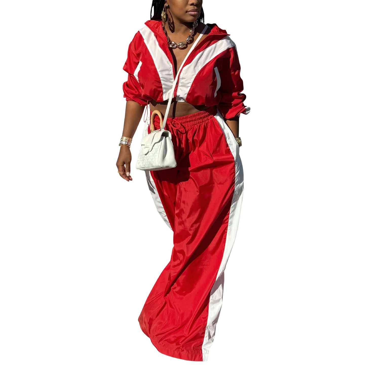 Women's Sportswear Woven Baggy Two-piece Set Stitching Suits