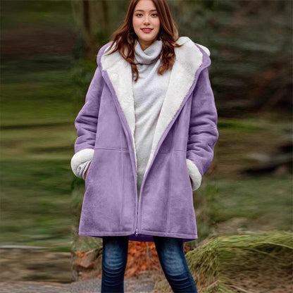 Women's Loose Veet Thickened Solid Color Mid-length Coats