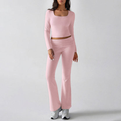 Solid Color Casual Knitted Long-sleeved Yoga Clothes Tops