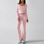 Solid Color Casual Knitted Long-sleeved Yoga Clothes Tops