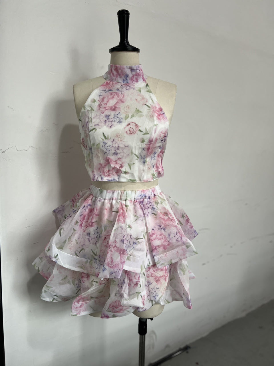 Women's French Style Fresh Sweet Halter Backless Printed Clothing