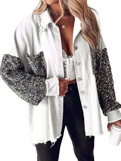 Women's Sequin Stitching Casual Fashion Elegant Shirt Jackets