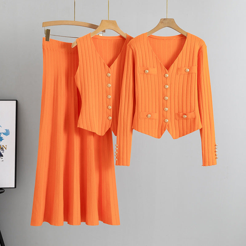 Women's Korean Style Three-piece Set Knitted Suits