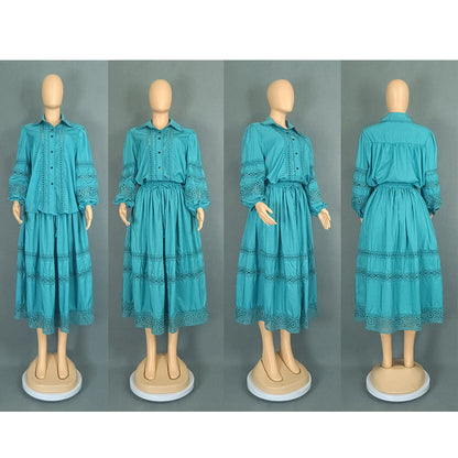 Women's Retro Lace Stitching Lapel Lantern Sleeve Suits