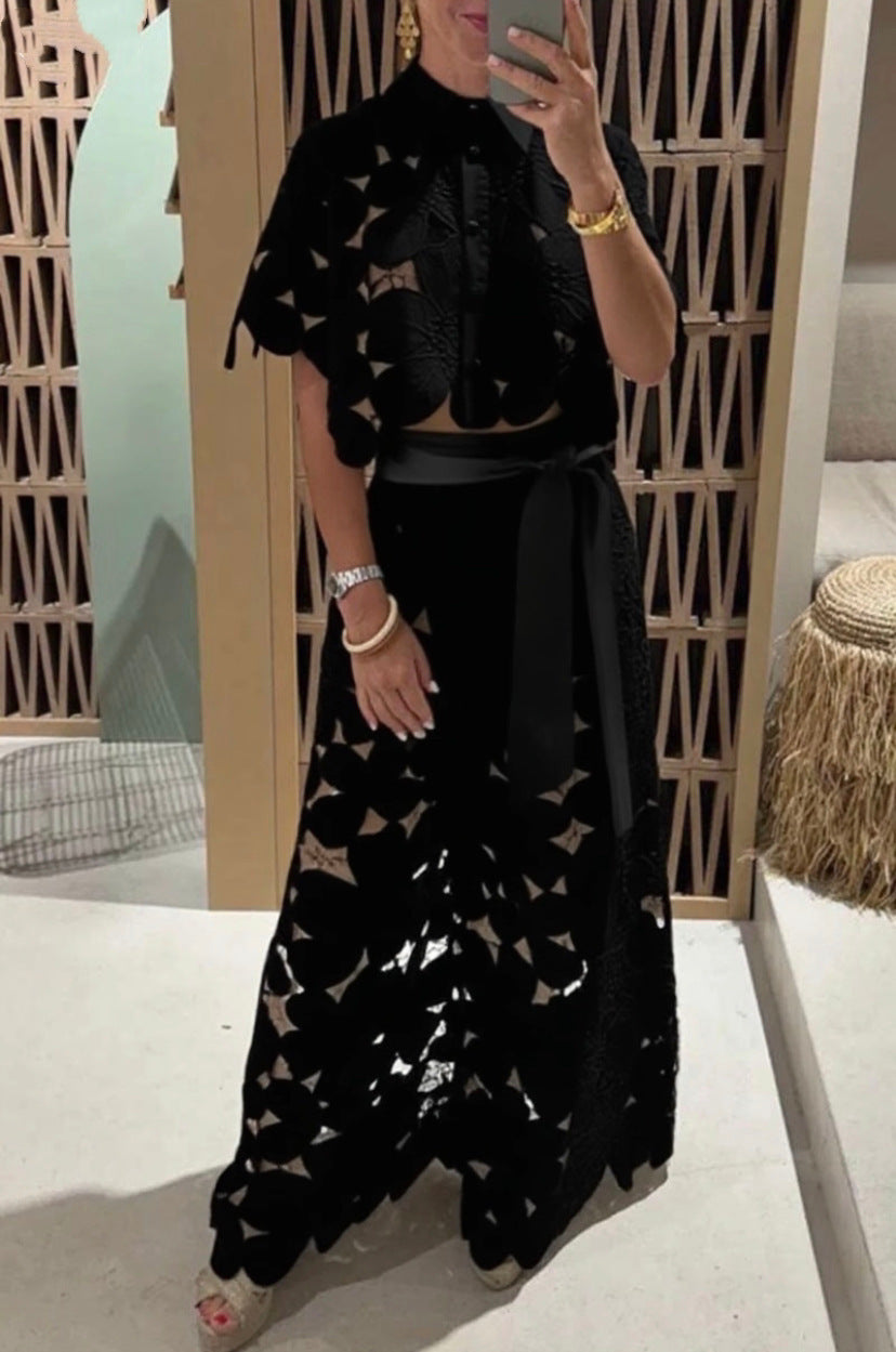 Women's Color Sexy Cutout Wide Leg Two-piece Suits