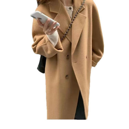 Women's Gray Korean Loose Mid-length Woolen Design Coats