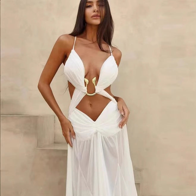 Temperament Western Style Mesh Camisole Long Dresses