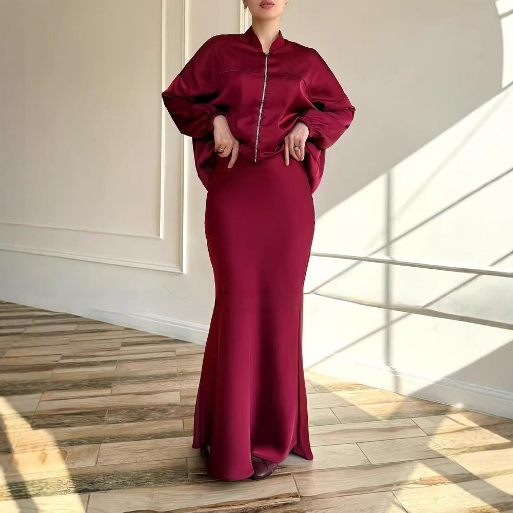 Women's High-grade Solid Color Satin Long Sleeve Jackets