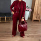 Women's Color Round Neck Long Sleeve Belt Suits